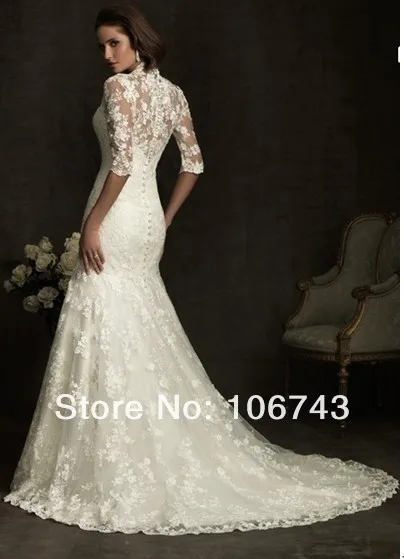 free shipping vestidos 2019 new style hot v-neck bridal gown Custom button mermaid lace half sleeve mother of the bride dresses