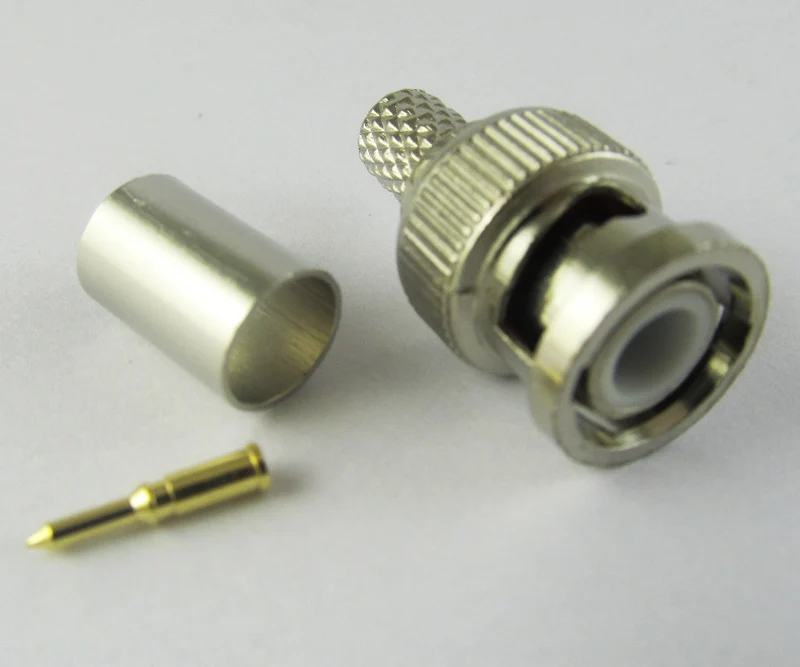 1 conjunto niquelado bnc macho plug crimp rf conector para cabo coaxial rg56