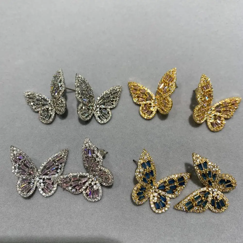 

insect cubic zircon butterfly stud earring 24*21MM fashion women jewelry free shipping copper