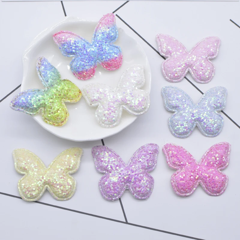 16 Pz 42*33mm Imbottito Glitter Tessuto Applique Farfalla Toppe e Stemmi per Vestiti FAI DA TE Copricapi Fermagli Per Capelli Arco Accessori Decor