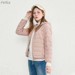 ARTKA 2019 Winter New Women's Down Jacket 90% White Duck Down Ultralight Warm Jacket Short Hooded Down Jacket Women DK10491D