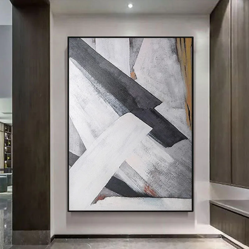 

Nordic Style Oil Painting Pure Hand Painted Black and White Abstract Painting Modern Porch Corridor Hanging Painting home decor