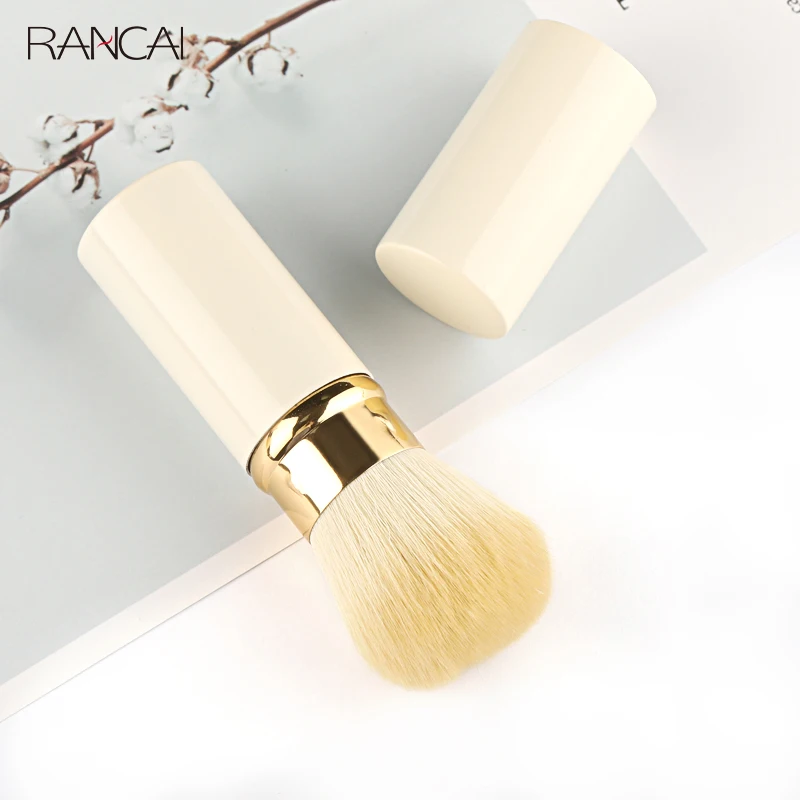 RANCAI 1pcs Retractable Kabuki Brush Powder Foundation Brushes Beige Synthetic Hair Flat Mini Brush Makeup Cosmetics Tools