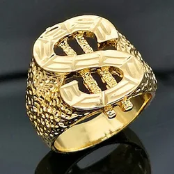 Trendy Fashion Gold Color Hip Hop Style Ring Dollar Sign Creative Mens Rock Style Ring Design Party Jewelry Accessories