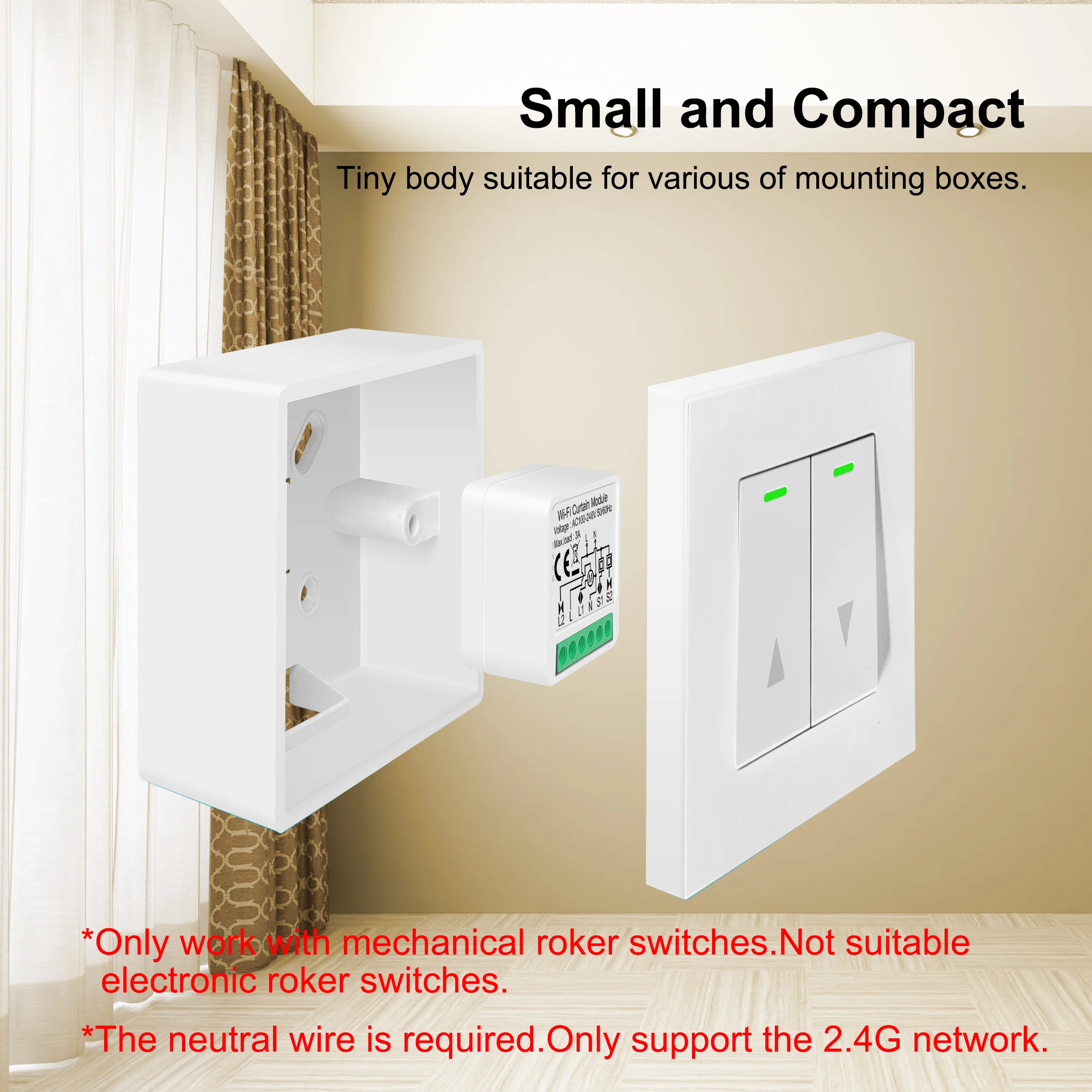 GIRIER Tuya Smart Wifi Curtain Module Blind Switch for Roller Shutter Electric Motor 1/2 Gang Compatible with Alexa Google Home