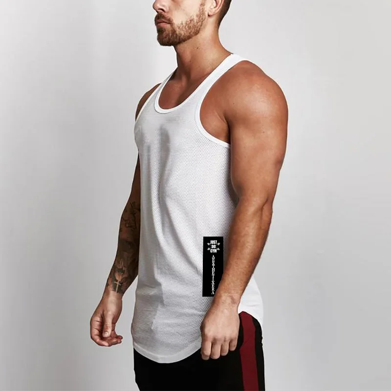 Mesh Brand Casual Bodybuilding Vest Workout Fashion Sports Mens Tank Top Fitness Singlets Sleeveless Gym Stringer Undershirt