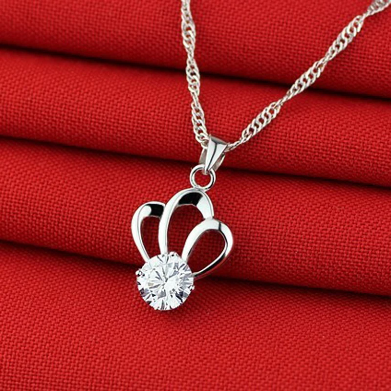 KOFSAC New Fashion 925 Sterling Silver Necklaces For Women Shiny Zircon Cute Crown Pendant Jewelry Girl Valentine's Day Gifts