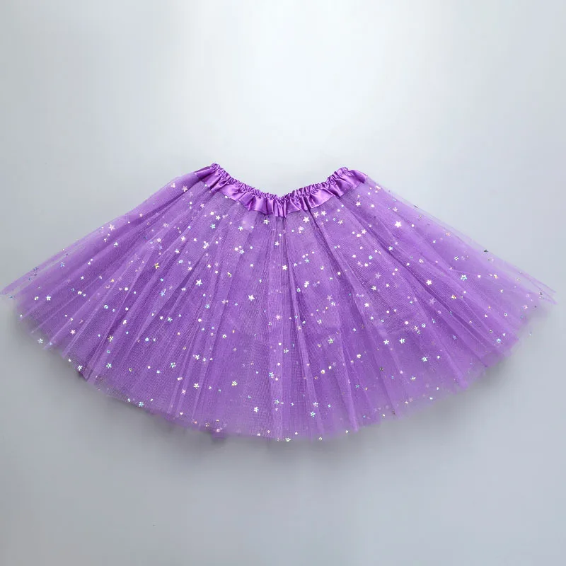 Kids Baby Star Glitter Dance Tutu Skirt For Girl Sequin 3 Layers Tulle Toddler Pettiskirt Children Chiffon Skirt length 30cm