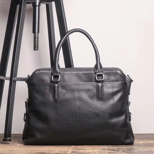 New high quality briefcase men\'s leather laptop bag top layer leather casual shoulder diagonal large business briefcase