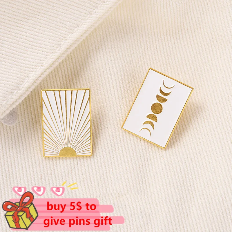 Enamel Pins Simple White Badge Sun Moon Lunar Eclipse Astronomical Brooches Couple Backpacks Lapel Badge Jewelry Gift Wholesale