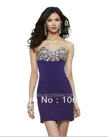 free shipping design special occasion sweetheart beaded crystal elegant purple Short chiffonl Party Mother of the Bride Dresses