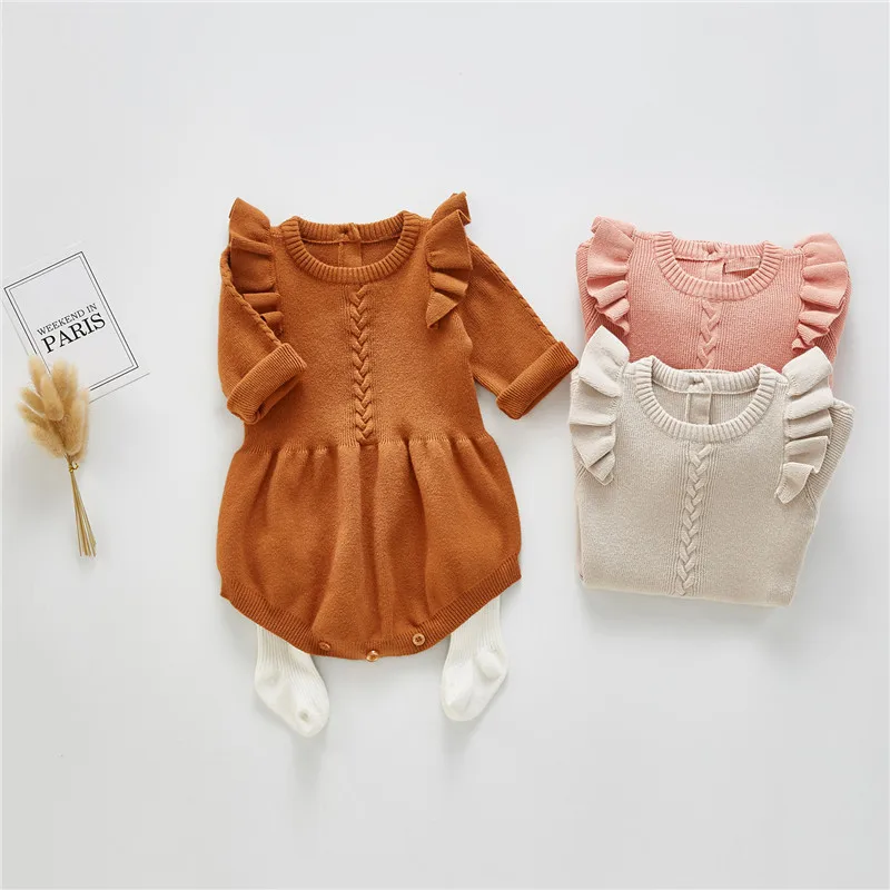 

0-24M Spring and Autumn Newborn Triangular Romper Girl Baby Bag Fart Clothes Little Flying Sleeve Knitted Baby One-piece