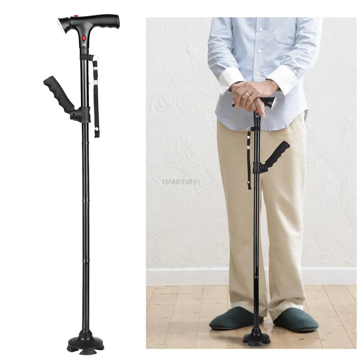 Elderly Foldable Telescopic Crutch Foldable Crutch LED Reliable Walking Cane Supporting Crutch for Elderly Walking