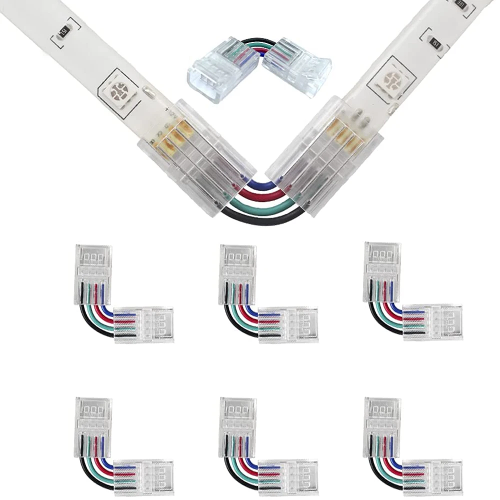 4PIN 10mm Led Connector L Shape RGB 5050 Waterproof/ Non-waterproof Led Strips Corner Angle Wire Connectors Install Adapter