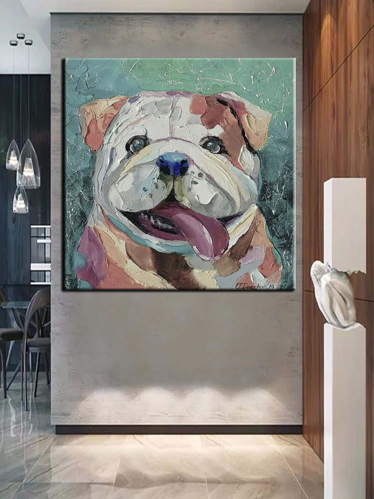 

100% Handpainted Personality Cute Dog Abstract Oil Painting Wall Art Home Decor Wall Pictures Modern On Canvas No Framed