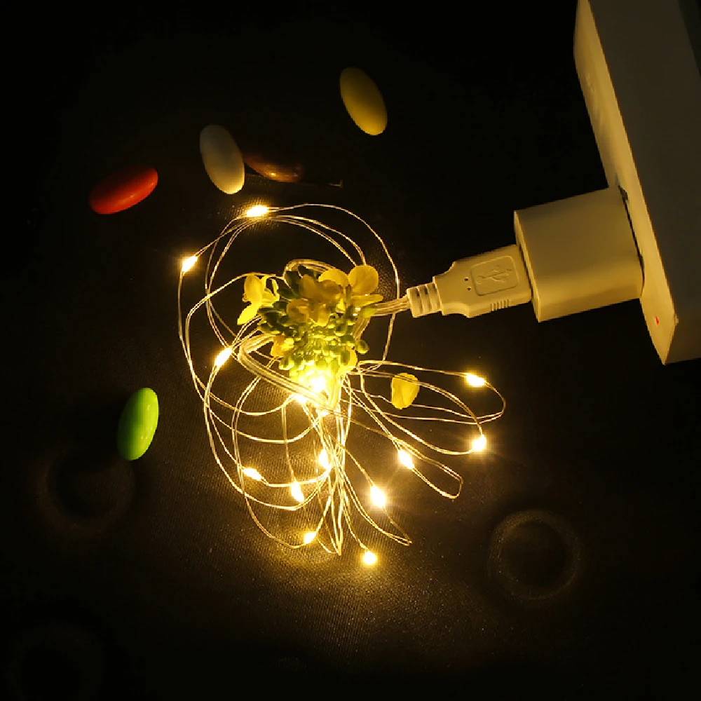 1M 2M 3M USB LED String Lights DC 5V Silver Wire Garland Light Waterproof Fairy Lights For Christmas Wedding Party Decoration