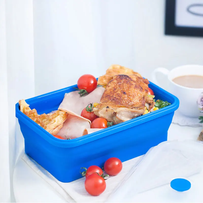4 Sizes Silicone Folding Bento Box Collapsible Lunch Box Microwavable Portable Meal Food Storage Container for Children Adult