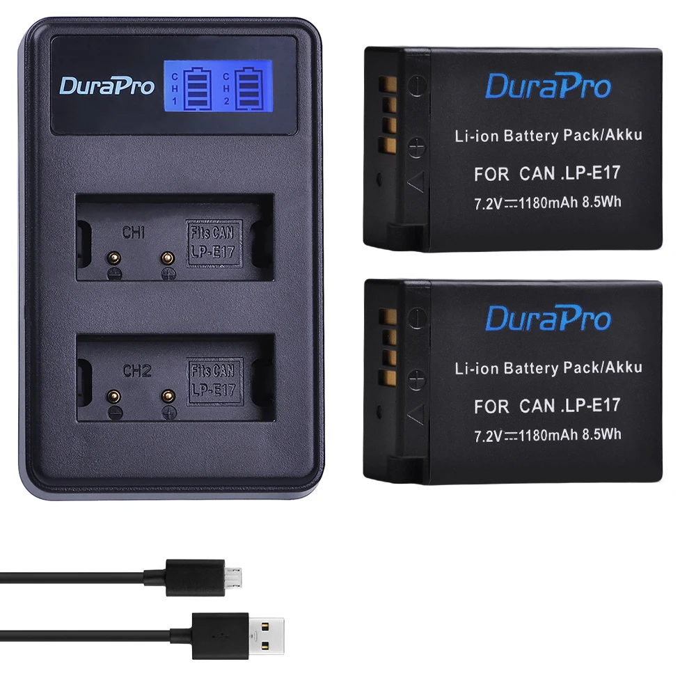 

DuraPro 1180mAh LP-E17 LPE17 LP E17 Battery + LCD USB Dual Charger for Canon EOS Rebel T6i 750D T6s 760D M3 8000D Kiss X8i