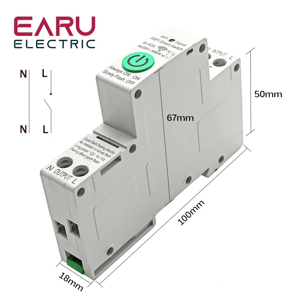 1P+N Din Rail WiFi Circuit Breaker Smart Timer Switch Relay Remote Control By Tuya APP With Smart Home Voice Alexa Google Home