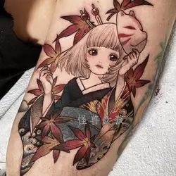 2021 Cartoon Sexy Temporary Tattoo Stickers Female Waterproof Cute Geisha Flower Arm Fake Tattoo Lasting Watercolor Tattoo Art