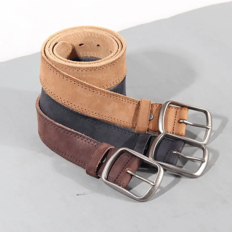 Cinturón Vintage 100% de cuero genuino para hombres, correa de cuero de vaca Natural de alta calidad para pantalones vaqueros o pantalones