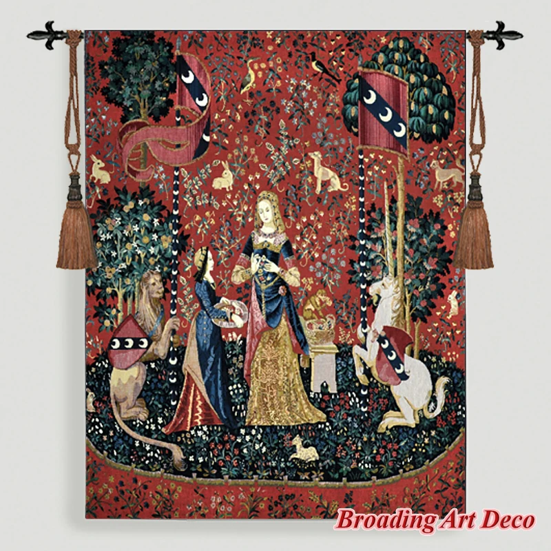 SMELL - The Lady & the Unicorn Medieval Tapestry Wall Hanging Jacquard Weave Gobelin Home Art Decoration Cotton 100% 139*105cm