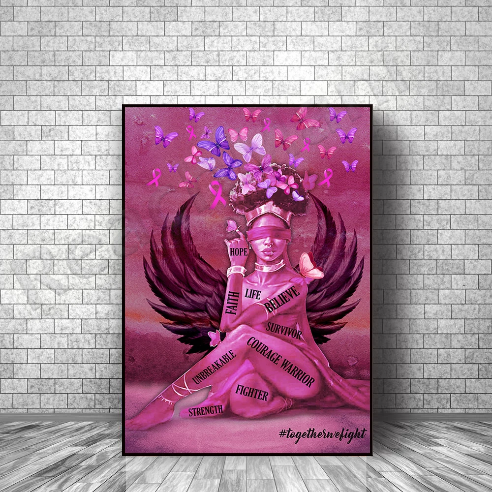 Breast Cancer Angel Wings Canvas Poster, Breast Cancer Frameless Poster Canvas Art, Breast Cancer Awareness Decoration