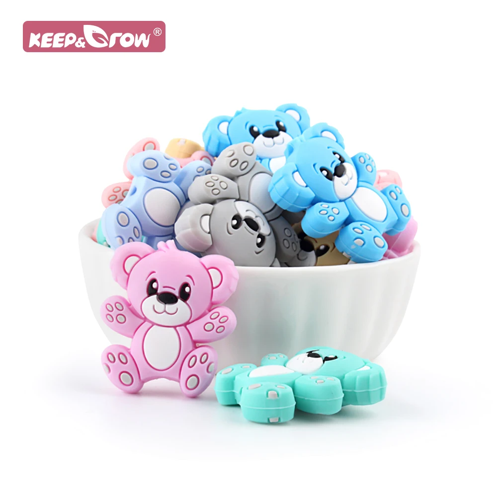 Bear Silicone Beads 10pcs Baby Newborn Teether Product Dummy Cartoon Animal DIY Pacifier Chain Baby Oral Care Teething Bead Toys