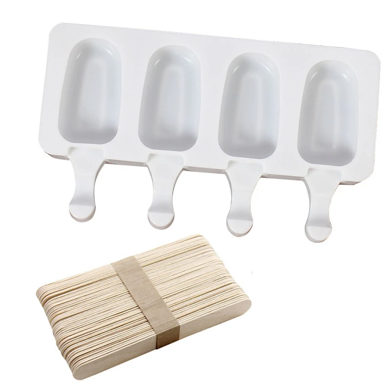 4-Cavity Silicone Popsicle Molds Ice Cream Bar Carriers DIY Homemade Dessert Fruit Popsicle Mold With Popsicle Sticks