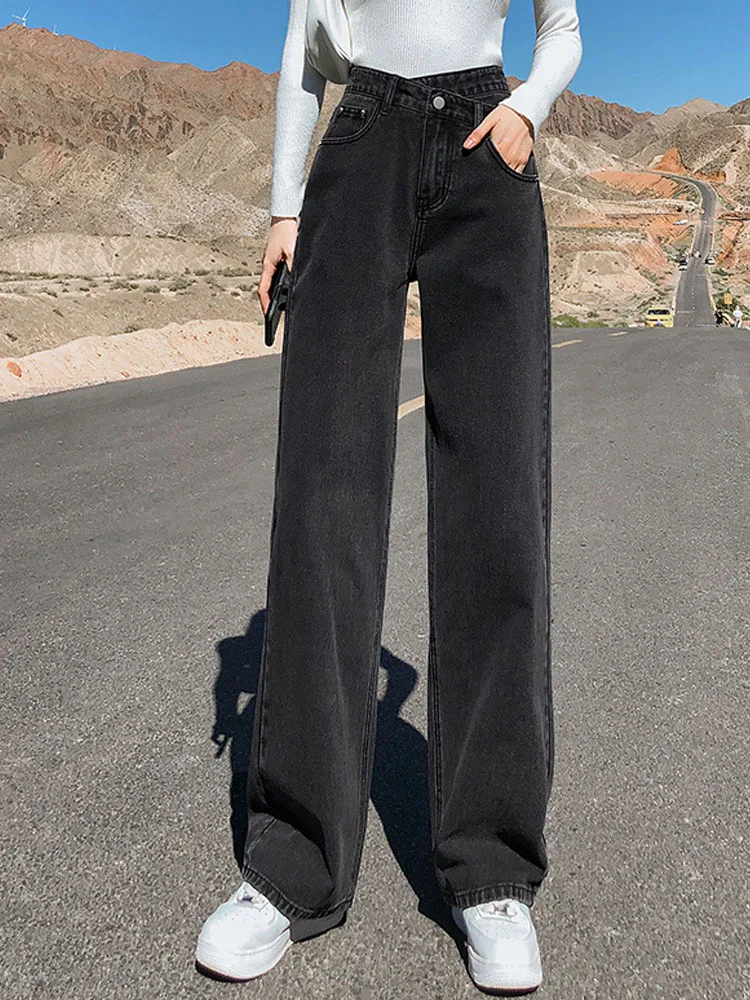 

Simplify Women Jeans Casual High Waist Loose Female Denim Pants 2022 Spring Autumn Korean Style Fashion Ladies Wid-Leg Trousers