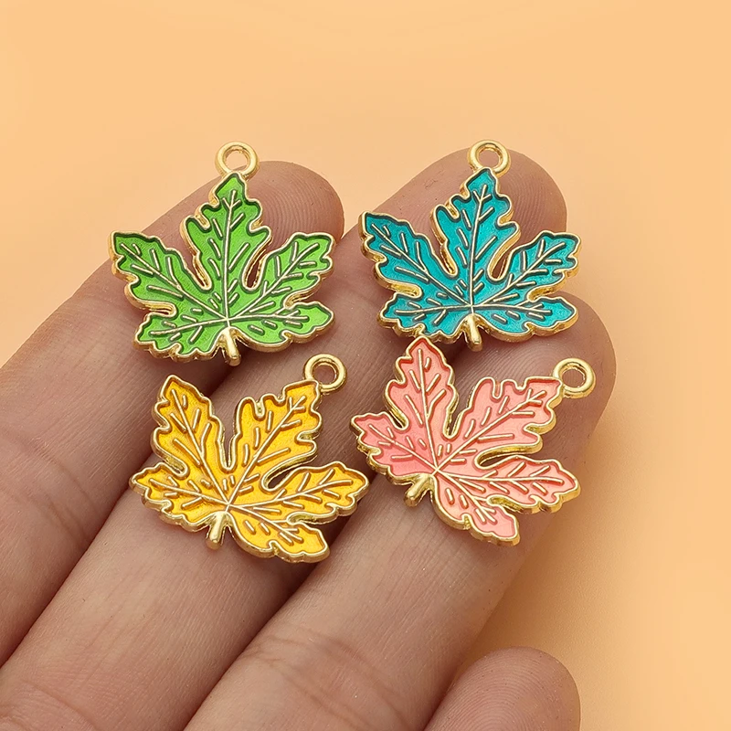 10Pcs Enamel Maple Leaf Charms Plant Pendants For Making Necklaces Drop Earrings Keychain DIY Jewelry Craft Supplies 5 Colors