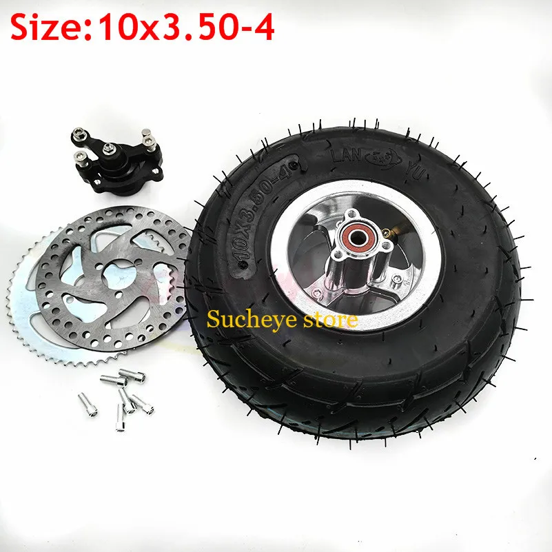 10x3.50-4 Tires Wheels 4 Inch Hub Rim +10x350-4 Tyre Inner Tube +Brake Disc +Sprocket  Pump Fits ATV Quad electric scooter