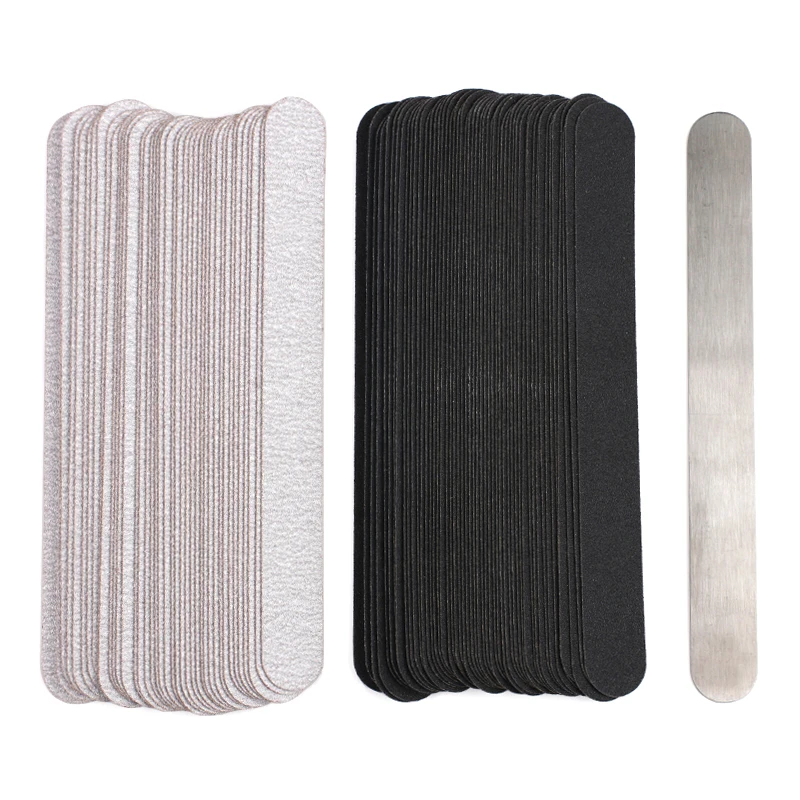 100Pcs/Set Replacement Nail File Grey/Black Removable Pads With Metal Handle Straight Sanding Files 100/180/240 Manicure Buffer