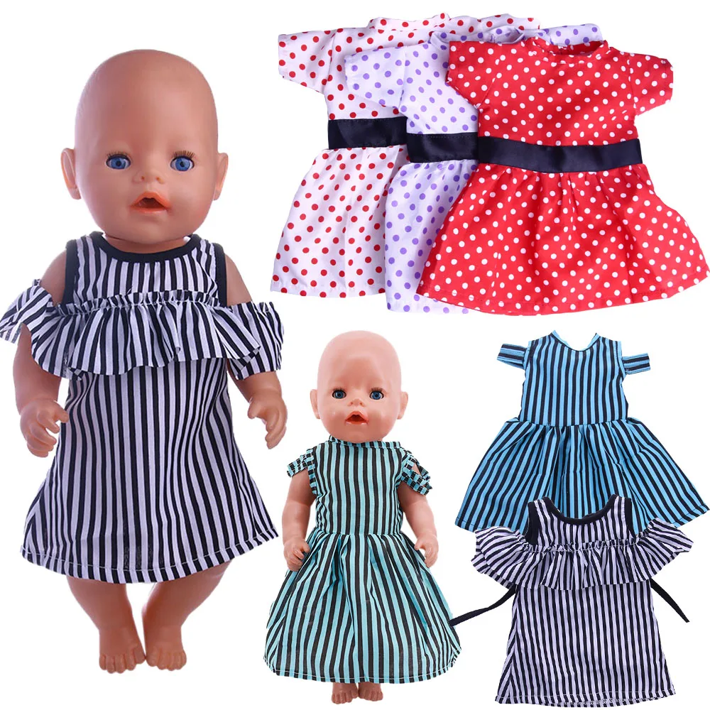 

Polka Dot Striped Dress For 18 Inch American Doll Girl's Fashion Trend Outfit 43 Cm New Baby Reborn Doll Clothes,Generation Gift