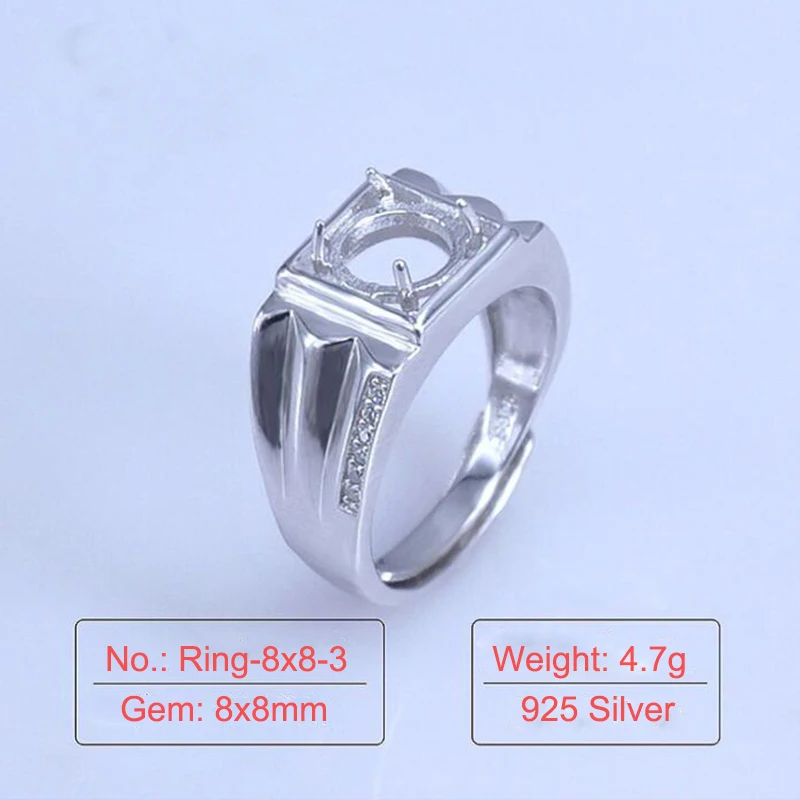 Size Adjustable Silver Ring Setting 2ct Moissanite Ring for Man 925 Silver Semi Mount Bases Jewelry DIY Supplier