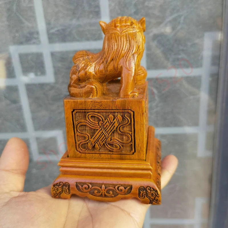 Taoist supplies, Cinnamomum wood camphora wood carving, lion eight trigrams, dark eight immortals pattern, three treasures seal