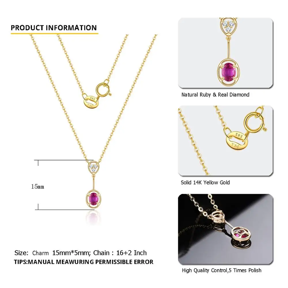 Imagem -02 - Link Corrente Colares Jóias Sólido 14k Amarelo Rosa Colar de Ouro para Presente Feminino Rubi Natural Real Diamante Tredy Jóias Finas lp