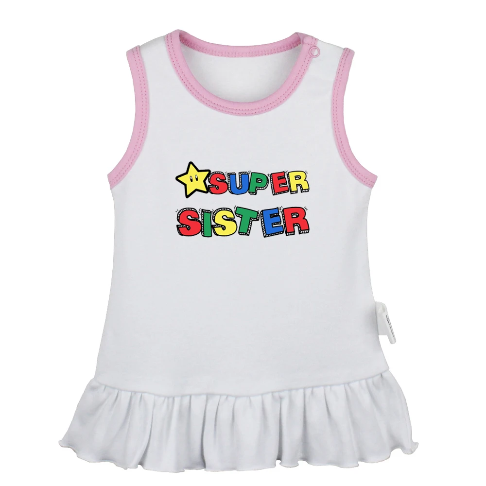 

Cartoon Cute Stars Super Sister I'm 1 Year Old 1st Birthday Baby Girls Dresses Toddler Sleeveless Dress Infant Cotton Clothes