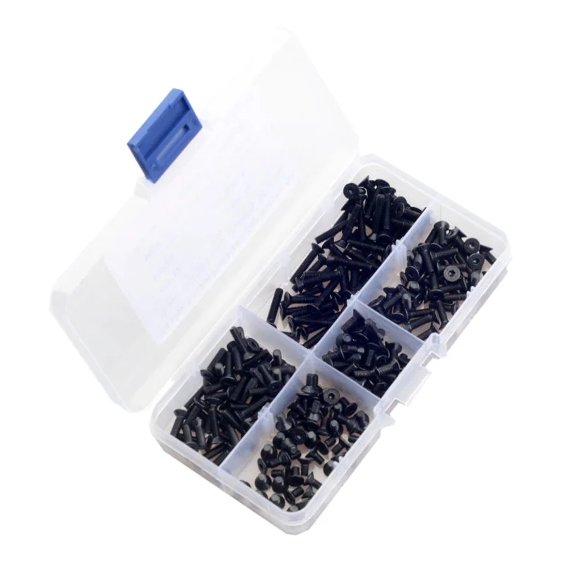 250PCS M3 Hex Hexagon Socket Countersunk Head Screws Assortment Kit Carbon Steel Black Hex Socket Flat Head Screw Set DIN7991