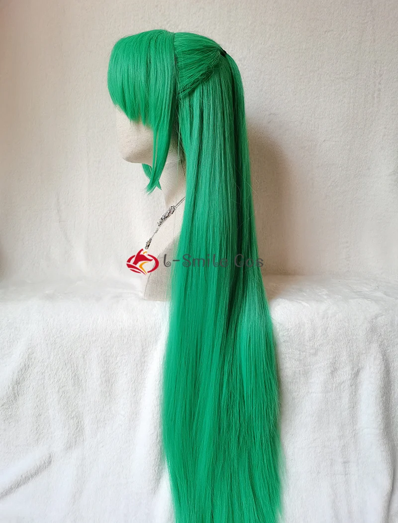 Perruque Cosplay Longue de Style Vert, Higurashi no Naku Koro ni macozaki, Perruques Synthétiques de Degré de Chaleur + Bonnet, 100cm