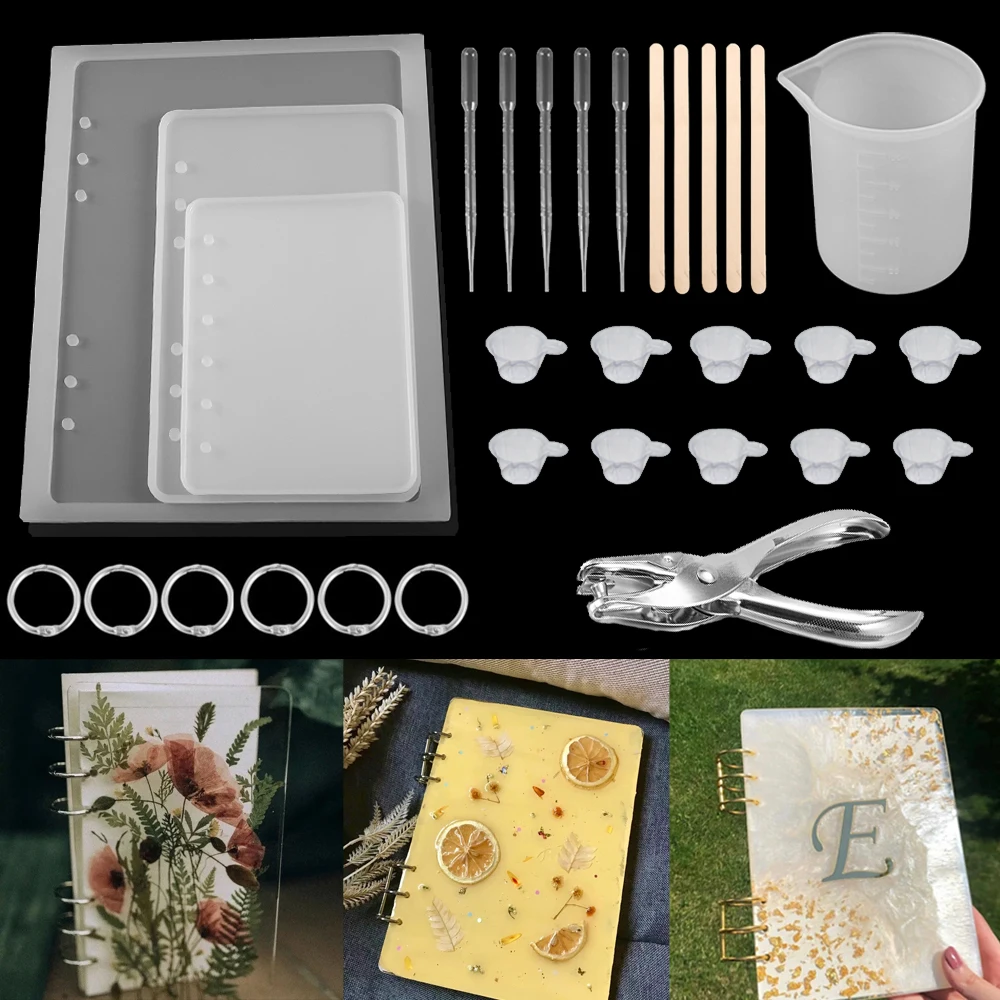 A5 A6 A7 DIY Crystal Notebook Cover Resin Mold UV Epoxy Silicone Casting Tool Set Making Creative Gift Handmade Transparent Book