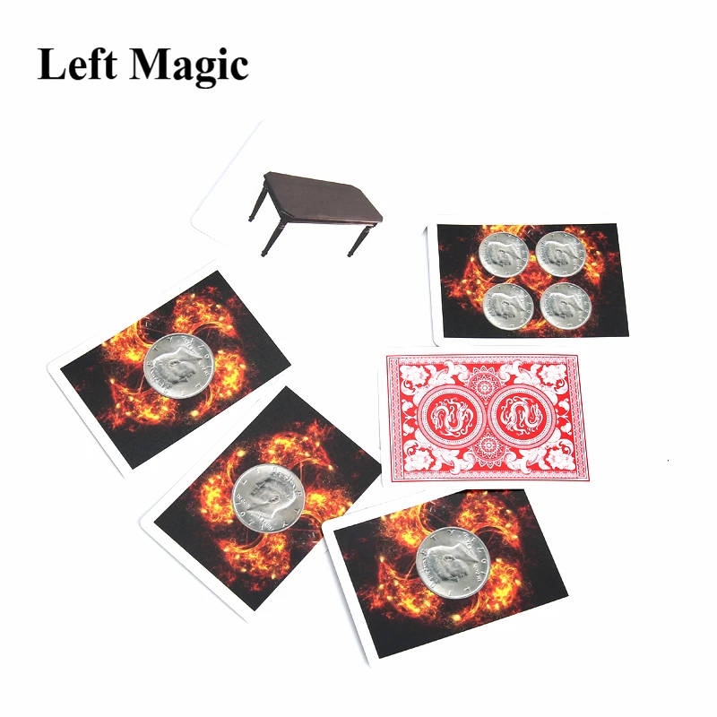 Coins Thru Table Cards Magic Tricks Coin Table Throught Deck Playing Cards Magic Props Disappearing Close Up Gimmick Mentalism