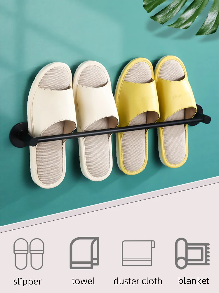 Slipper Rack Towel Hanger Wall-Mounted Shoes Storage Rack Punch Free Aluminium Alloy Slippers Holder