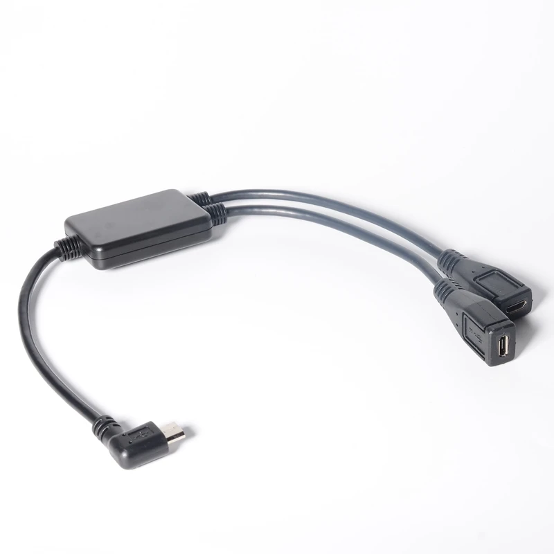 Cable de extensión Micro USB 2,0 2 en 1 de 30cm, ángulo derecho e izquierdo, micro USB 2,0 macho a 2 hembra, cable de alimentación divisor Y de carga de 1 pies