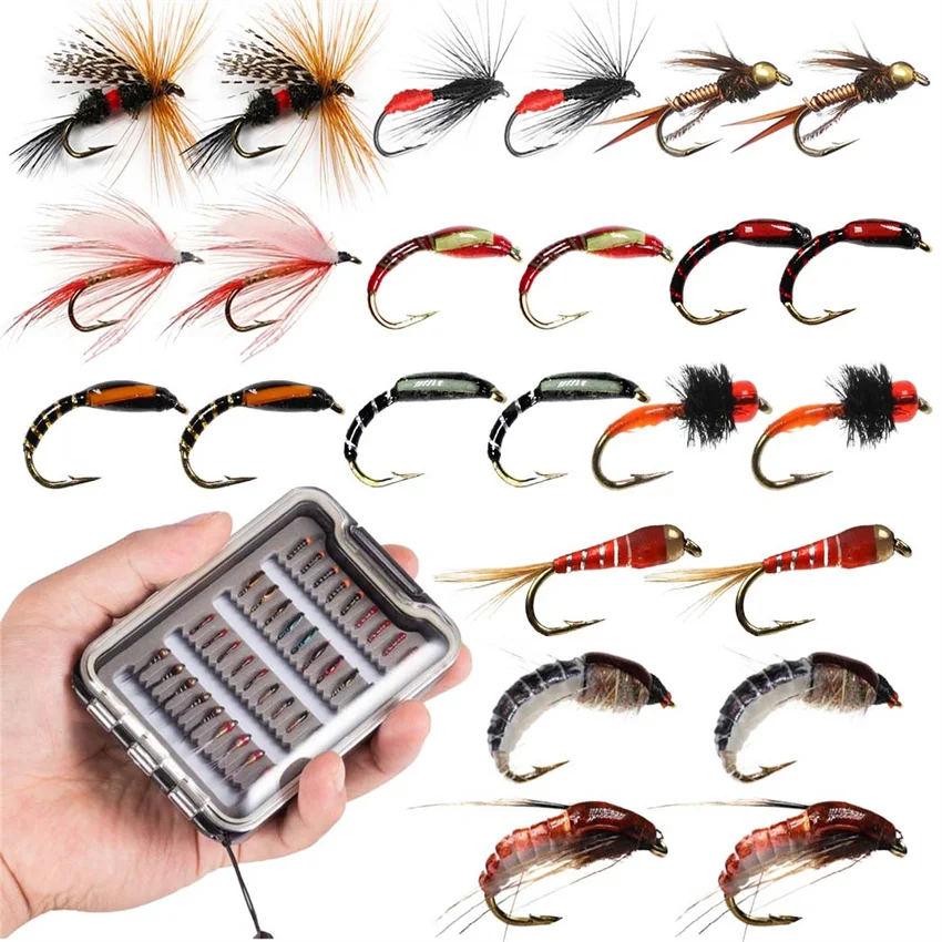 32-68Pcs Bionic Insect Fly Fishing Hook Trout/Bass Lures  Flies Nymphs Ice Fishing Lure Artificial Bait with Boxed