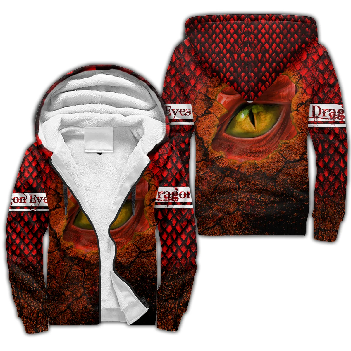 Lava Dragon and Tattoo Pattern 3D Printed Winter Thicker Zip Hoodie Unisex Casual Hooded Tracksuit Warm Fleece Jacket KD06