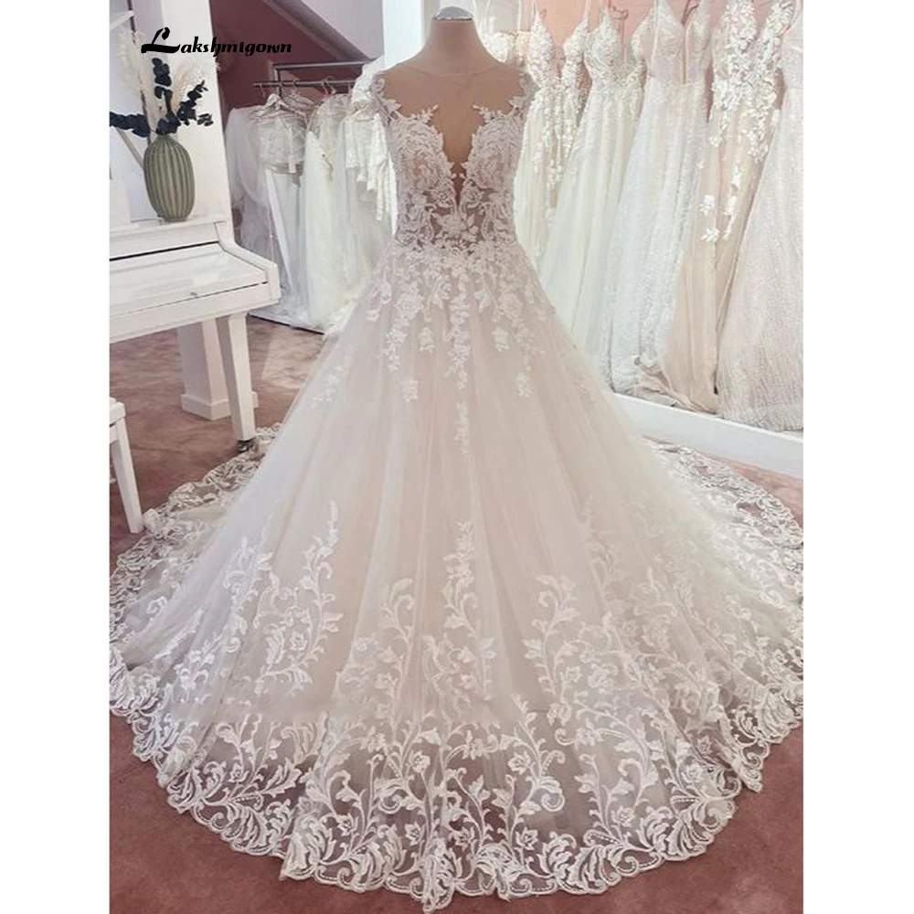 Branco princesa vestidos de baile noiva casamento renda apliques feminino mangas curtas vestidos de casamento plus size vestdos de novias