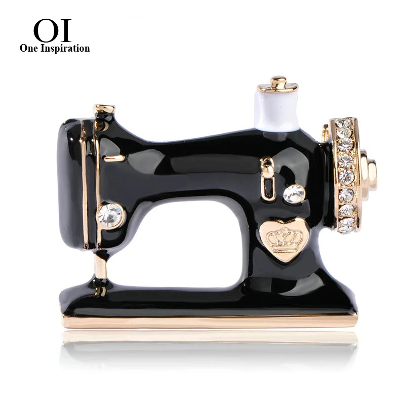 BUCOMEOI Sewing Machine Shape Brooch Women Girls Black Enamel Brooches Jewelry Hijab Pin for Collar Suit Scarf Decoration Access