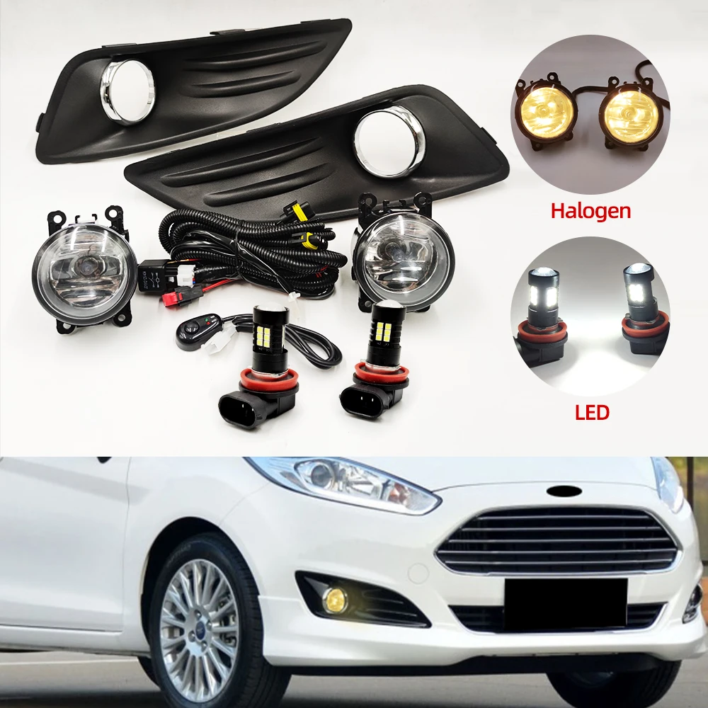 1 Set For Ford Fiesta 2013 2014 2015 2016 2017 LED Front Bumper Fog Lamp Fog Light Wire Harness Fog Lamp Grille Cover