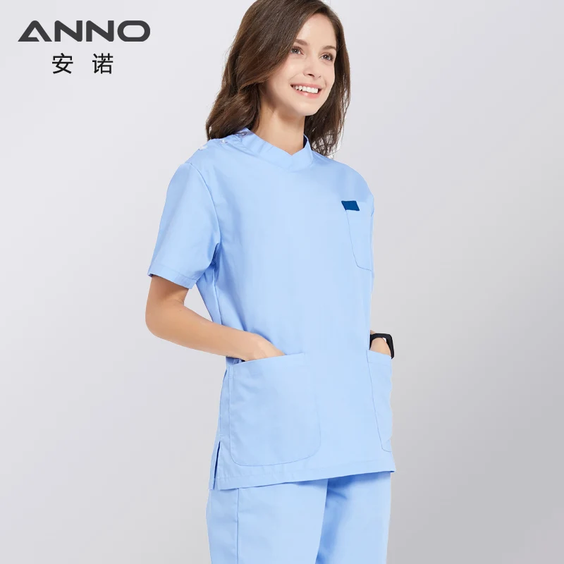 ANNO Blue Scrubs Clothes Nurse Uniforms Pretty Dental Suit Hospital Clothing Sets Tops Bottoms Work Suit